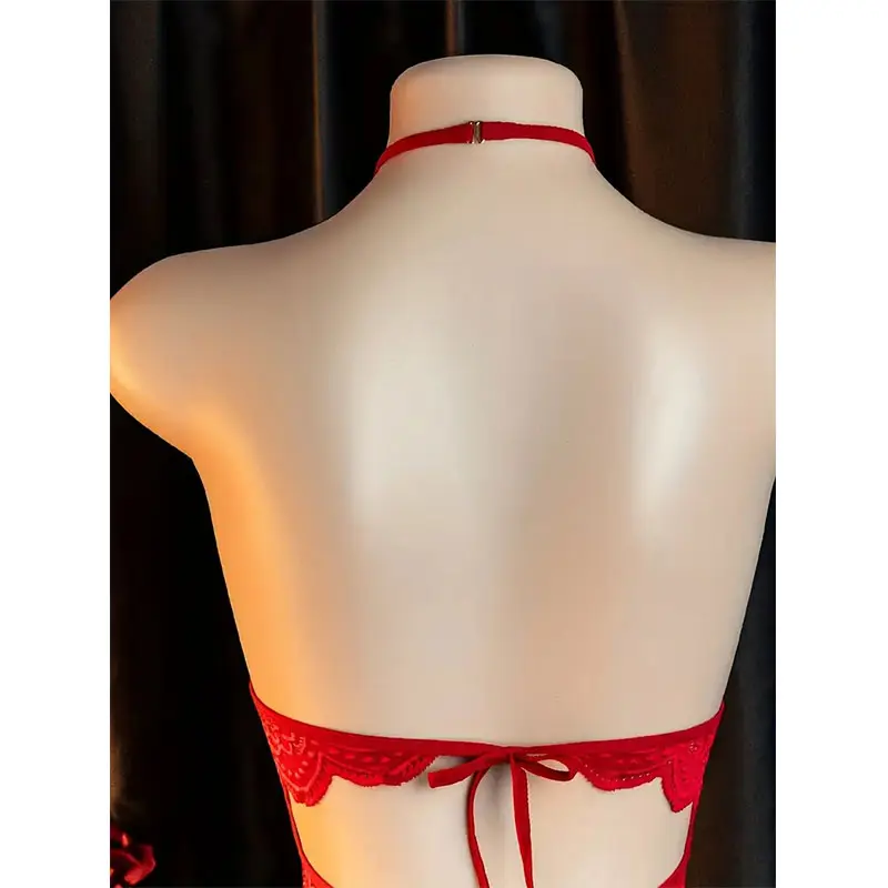 Front Clasp Open Bra Porn Lingerie Corset Deep V Sexy Crotchless Claret Underwear Women Lace Hollow Bras Hot Baby Doll Dress