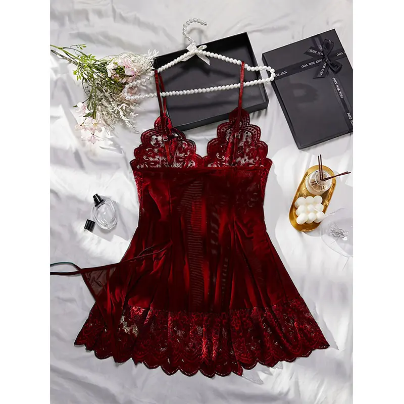With Embroidered Bra Low Waist Thong Set Woman Lingerie Sexy Transparent Tulle Nightgown Hot 2 Piece Summer Sets Bodycon Dresses