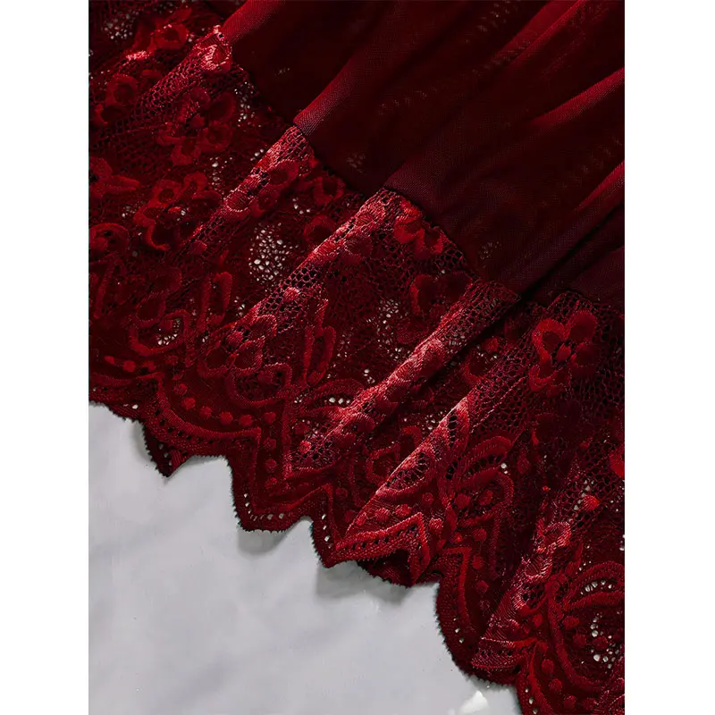 With Embroidered Bra Low Waist Thong Set Woman Lingerie Sexy Transparent Tulle Nightgown Hot 2 Piece Summer Sets Bodycon Dresses