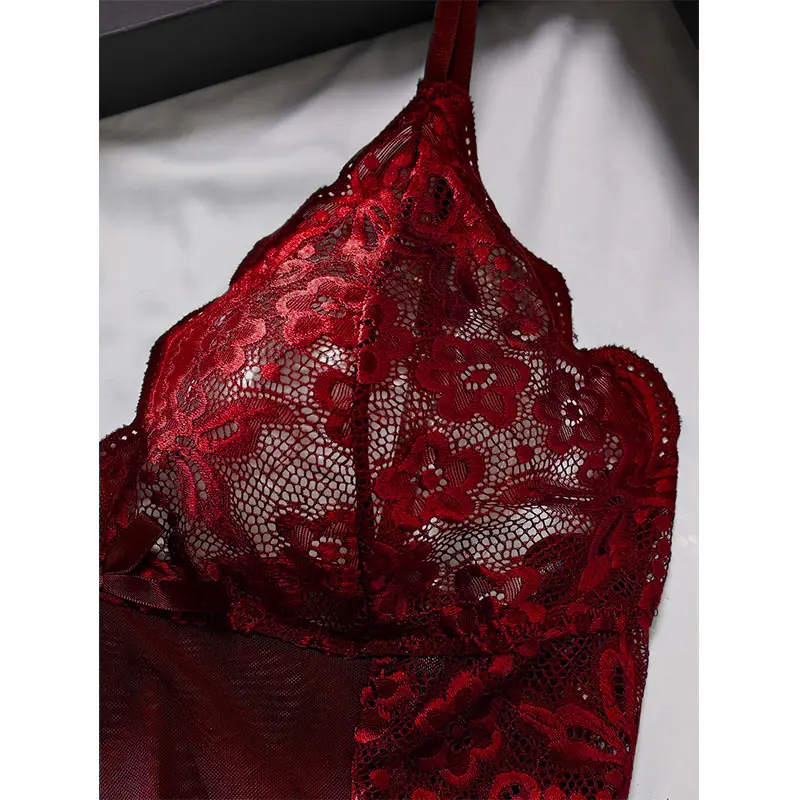 With Embroidered Bra Low Waist Thong Set Woman Lingerie Sexy Transparent Tulle Nightgown Hot 2 Piece Summer Sets Bodycon Dresses