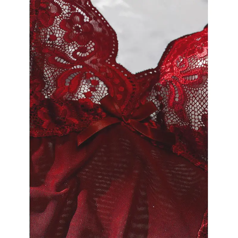 With Embroidered Bra Low Waist Thong Set Woman Lingerie Sexy Transparent Tulle Nightgown Hot 2 Piece Summer Sets Bodycon Dresses