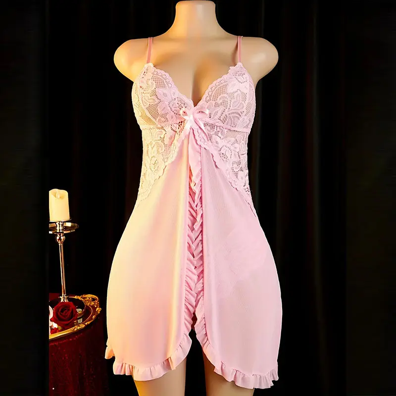 Suspender Pajamas Shorts Panties Set Summer Thin Nightgown Woman Lingerie Night Skirt Cute Pink Sleepwear Hot With Thong sets