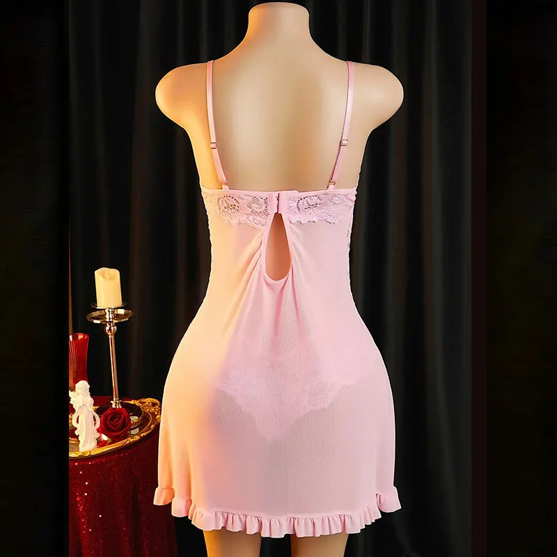 Suspender Pajamas Shorts Panties Set Summer Thin Nightgown Woman Lingerie Night Skirt Cute Pink Sleepwear Hot With Thong sets