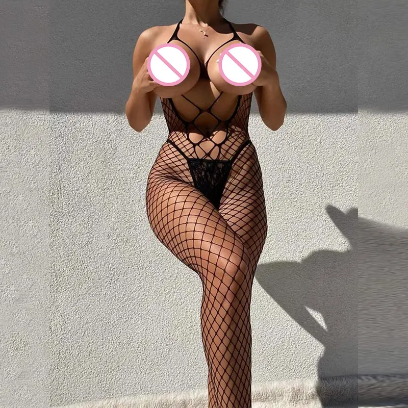 Hot Crotchless Hollow Out Full Body Stockings Porn Bold Costume Adult Lingerie Erotic Tights Teddy Sex Doll Women's Underwear