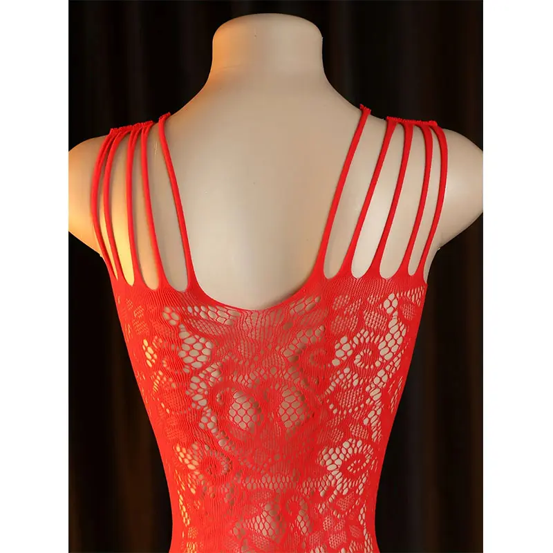 Erotic Body Suit Hollowed Out Open Bra Hot Red Crotchless Sex Stockings Sexy Lingerie For Adult Female Sexual Cosplay Bodysuit