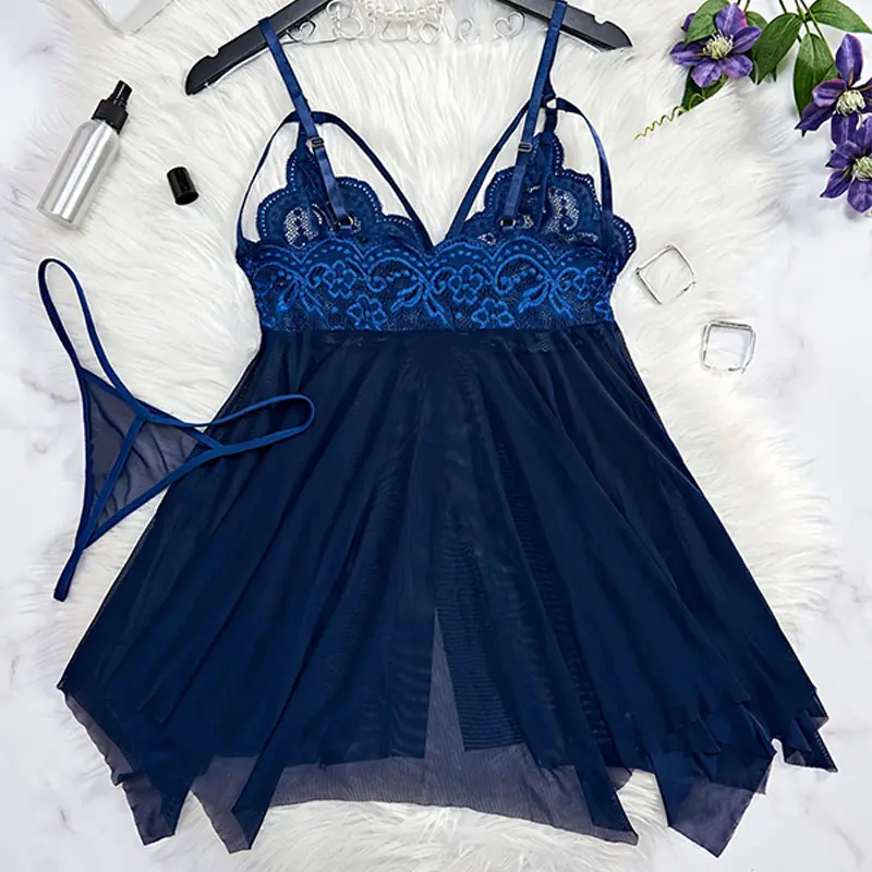 One Underwear Set Summer Thin Bra Hot Nightgown Sets Free Thong Beautiful Women  Lingerie Plus Size Pyjamas Sleep Skirt Sexy Kit