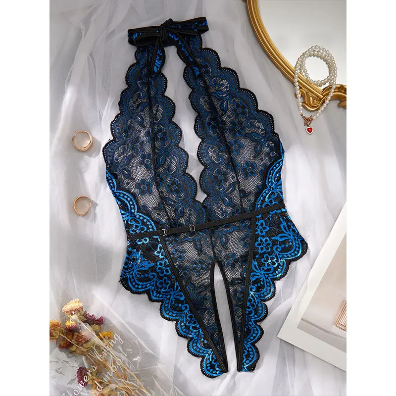 Fancy Lace One-piece Bodysuit Desire Clothing Crotchless Sex Lingerie Teddy Women's Hot Big Backless Underwear Exquisite Undies