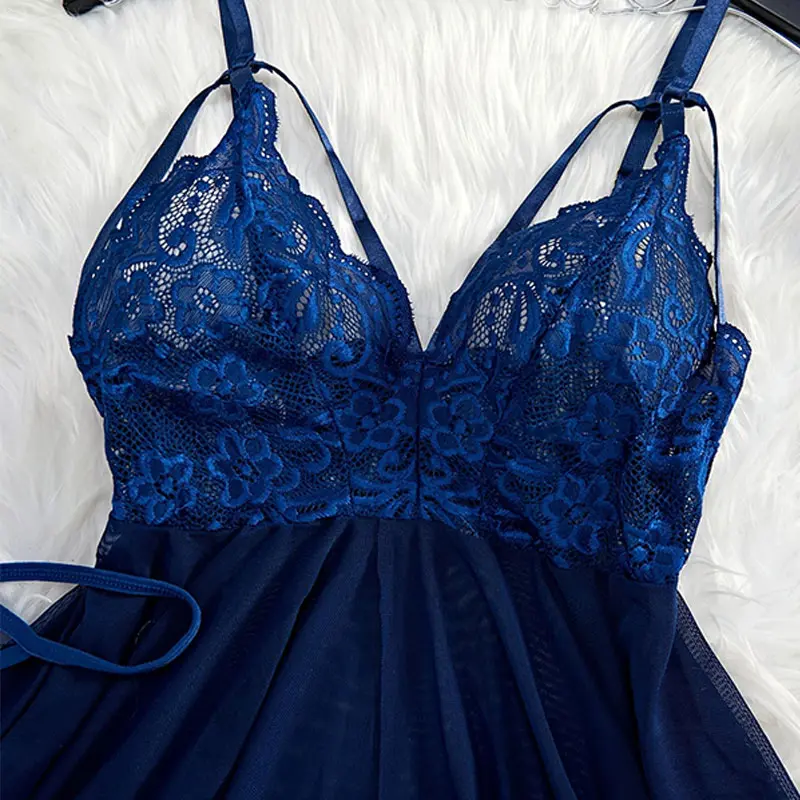 One Underwear Set Summer Thin Bra Hot Nightgown Sets Free Thong Beautiful Women  Lingerie Plus Size Pyjamas Sleep Skirt Sexy Kit