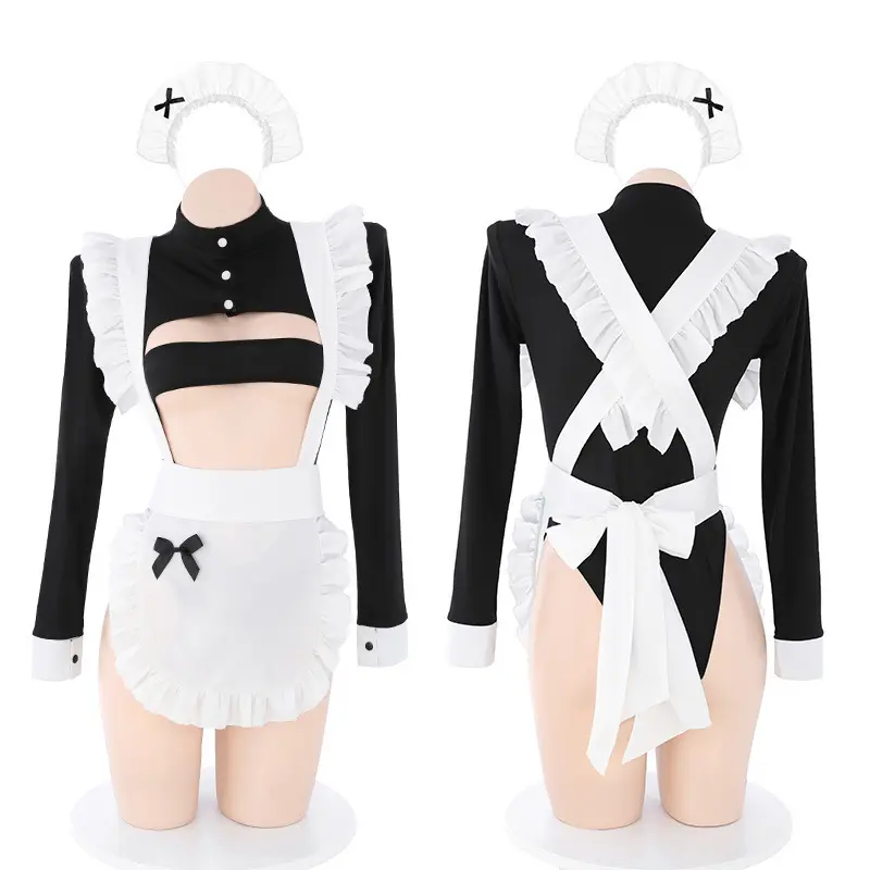 Curvy Maid Bodysuit Sexy Costume Cosplay Lingerie Exotic Porn Play Big Butterfly Long Sleeve Bustier Designs 18 Girls Babydoll