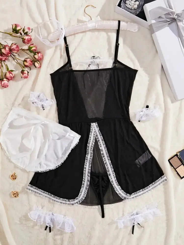 Maid Set Sexy Erotic Costume 18 Women Cosplay Sex Lingerie Transparent Short Baby Doll Teddy Dress Women's Pajamas New Underwear