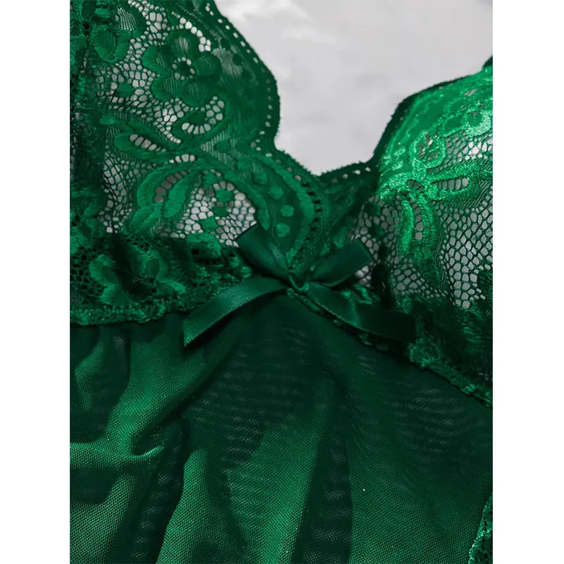 Lingeries Sexy Hot Set V-neck Bra Thong Nightgown With Panties Transparent Ultra-thin Summer Underwear Pajamas Woman Sleep Dress