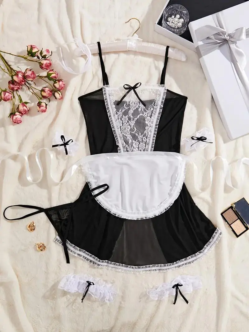 Maid Set Sexy Erotic Costume 18 Women Cosplay Sex Lingerie Transparent Short Baby Doll Teddy Dress Women's Pajamas New Underwear