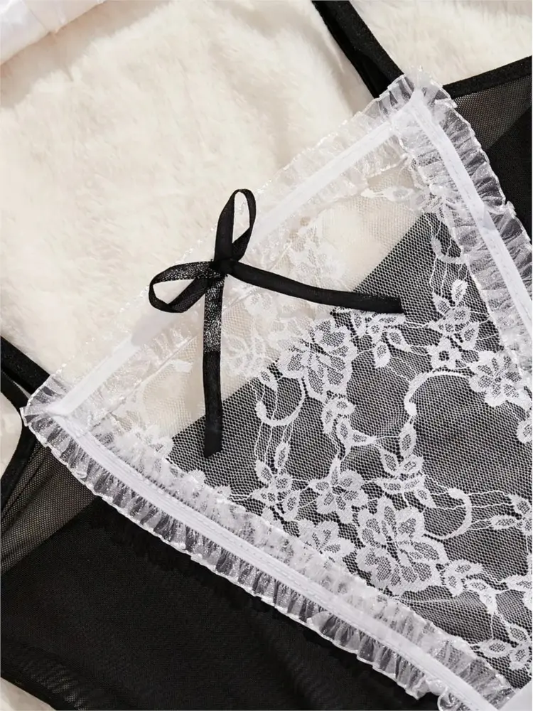Maid Set Sexy Erotic Costume 18 Women Cosplay Sex Lingerie Transparent Short Baby Doll Teddy Dress Women's Pajamas New Underwear