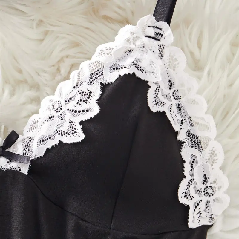Night Sets Adult Micro Dress V Neck Babydoll Women's Pajamas Sexy Costume Lace Nightgowns Sexi Sleepdress Underwear Thongs Suit