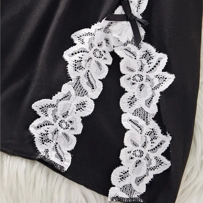 Night Sets Adult Micro Dress V Neck Babydoll Women's Pajamas Sexy Costume Lace Nightgowns Sexi Sleepdress Underwear Thongs Suit
