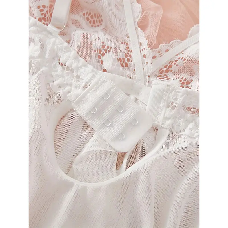 Ice Silk Thin Halter Sexy Pajamas Lace Nightdress And Thong Sets Plus Size Nightwear Women Underwear Sleepwear Transparent Dress