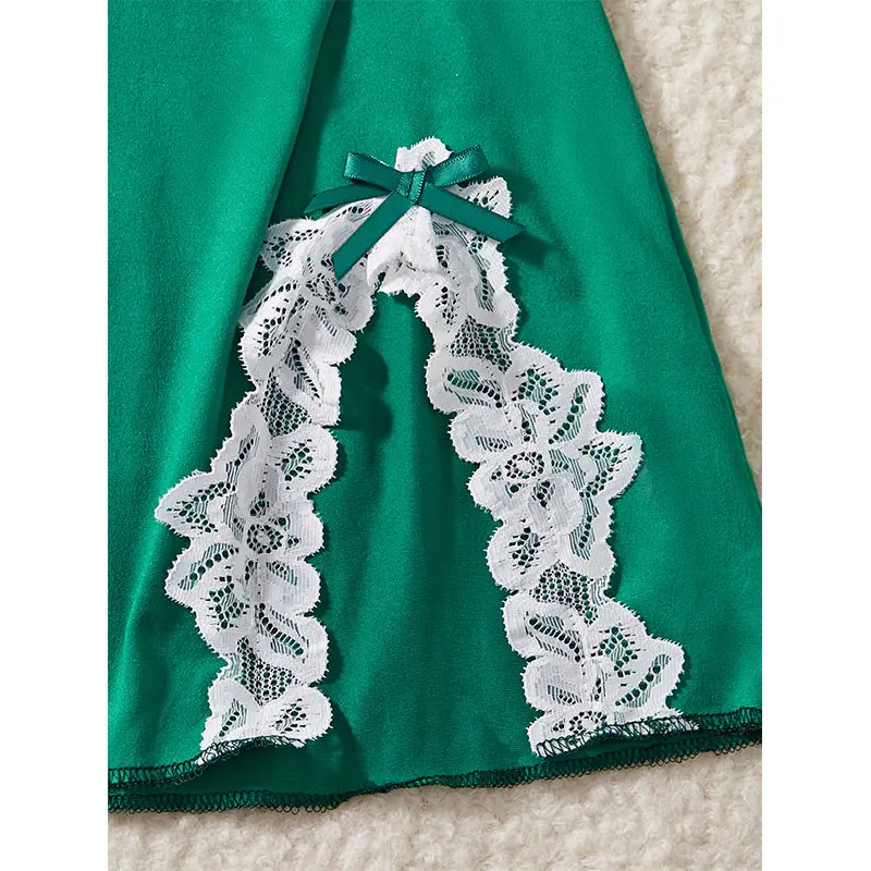 One Set Of Sexy Woman Lingerie Green V-neck Bra Split Nightgown Free Thong Sets Hot Ultra Short Night Dress Beautiful Underwear