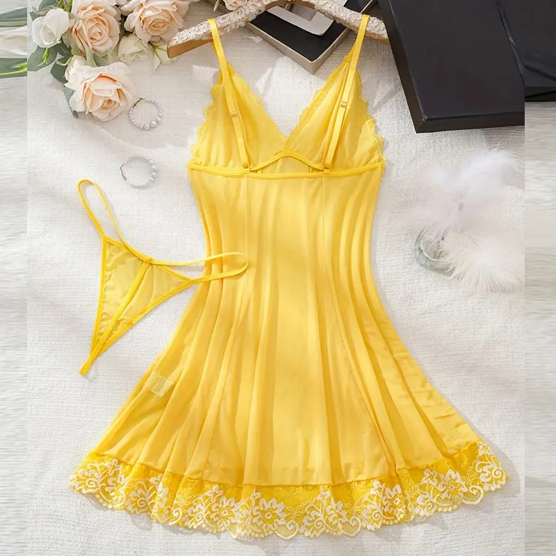 Soft Comfortable Seamless Bra Low Waist Thong Set Sexy See-Through Nightgown With Panties Delicate Bras Lingerie Woman Hot Sets