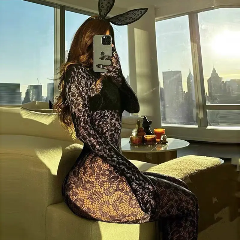 Sexy Body Stockings For Role Play Leopard Print Hot Women's One Piece Bodysuit Mesh Thigh Night Clubs Sex Set Pornographic Girl