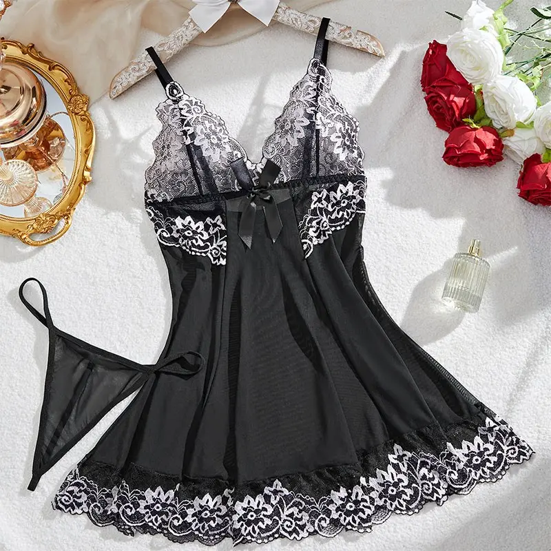 Soft Comfortable Seamless Bra Low Waist Thong Set Sexy See-Through Nightgown With Panties Delicate Bras Lingerie Woman Hot Sets