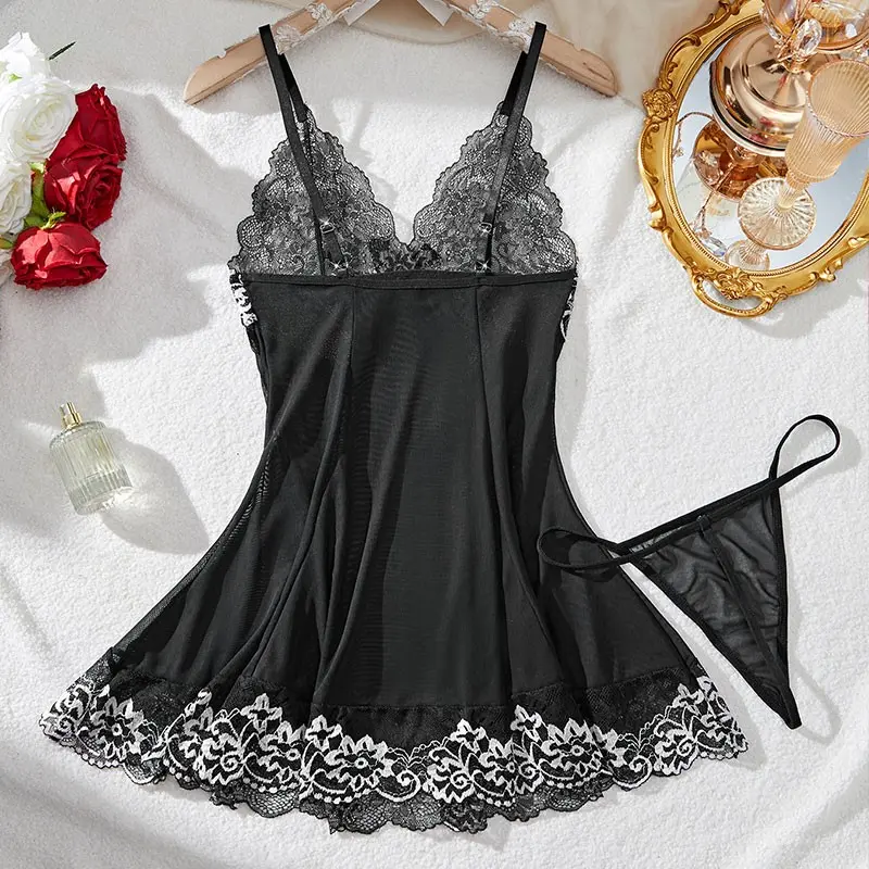 Soft Comfortable Seamless Bra Low Waist Thong Set Sexy See-Through Nightgown With Panties Delicate Bras Lingerie Woman Hot Sets
