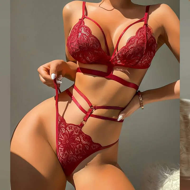 Lingerie Set Sexy Seamless Backless Bra Hollow Out High Waisted Thongs Delicate 2-Piece Pure Erotic Underwear Sets Women Undies