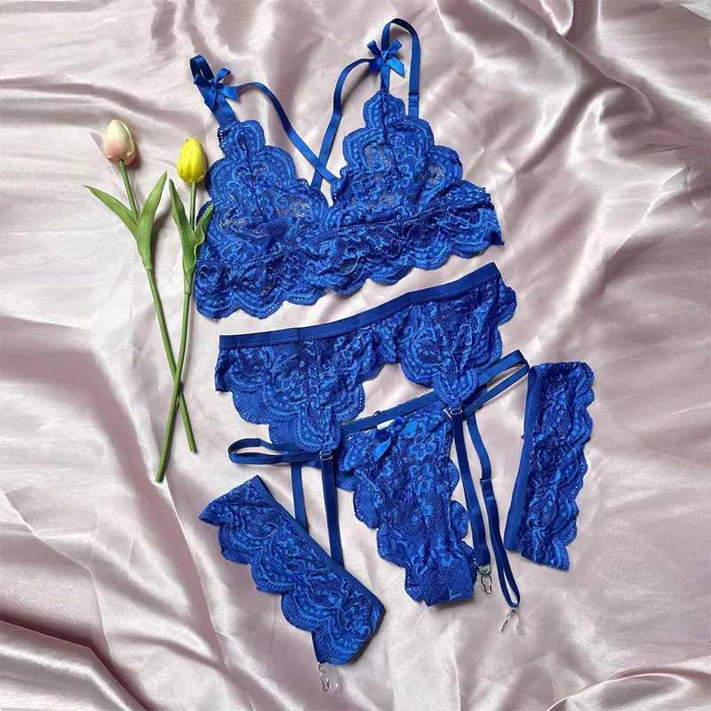 Light And Thin Women's Summer Intimate Apparel Lace Breathable Bra Thong Leg Ring Female Lingerie Garter Underwear 4pcs Sex Doll