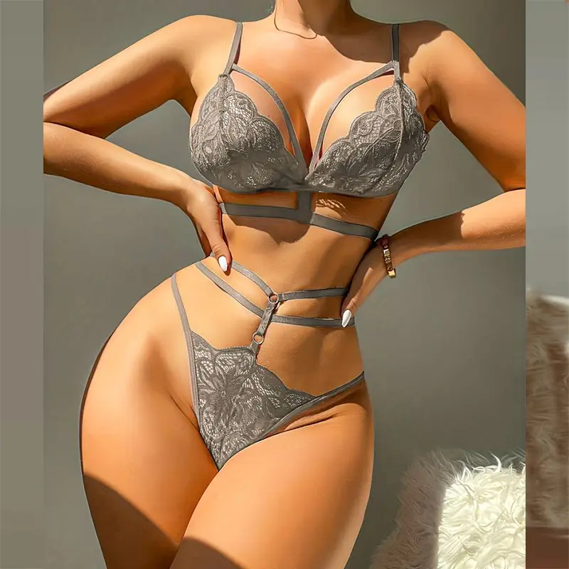 Lingerie Set Sexy Seamless Backless Bra Hollow Out High Waisted Thongs Delicate 2-Piece Pure Erotic Underwear Sets Women Undies