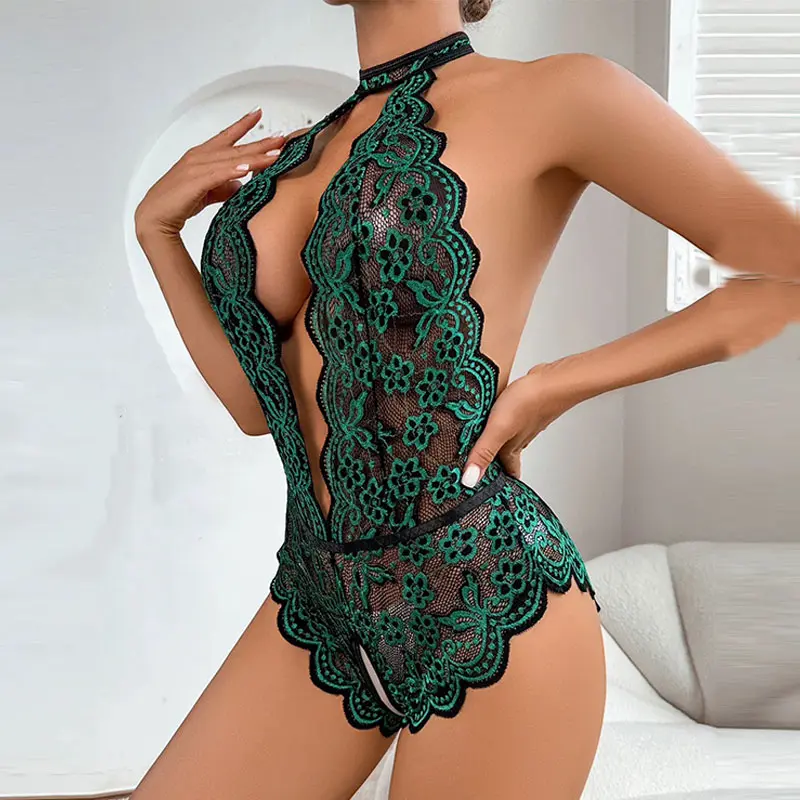 Lace Clash Crotchless Underwear Hot Ladies Exquisite Corset Lingerie Hanging Open Bra One-piece Panty Undies Women Undergarments