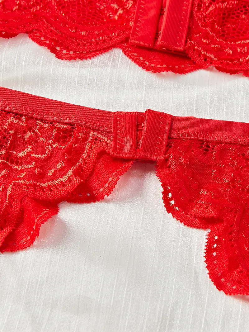 Garter Women's Lingerie Seamless Bra & Thongs Set Of 3 Fancy Lace Eroticу Sets Red Ultra-thin Underwear Female Intimate Lenceria