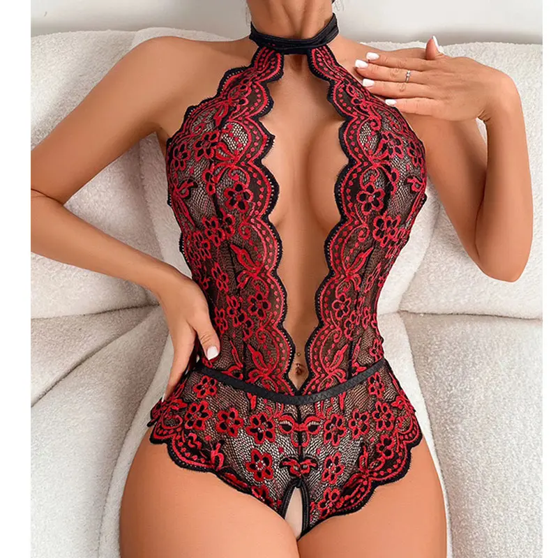 Lace Clash Crotchless Underwear Hot Ladies Exquisite Corset Lingerie Hanging Open Bra One-piece Panty Undies Women Undergarments