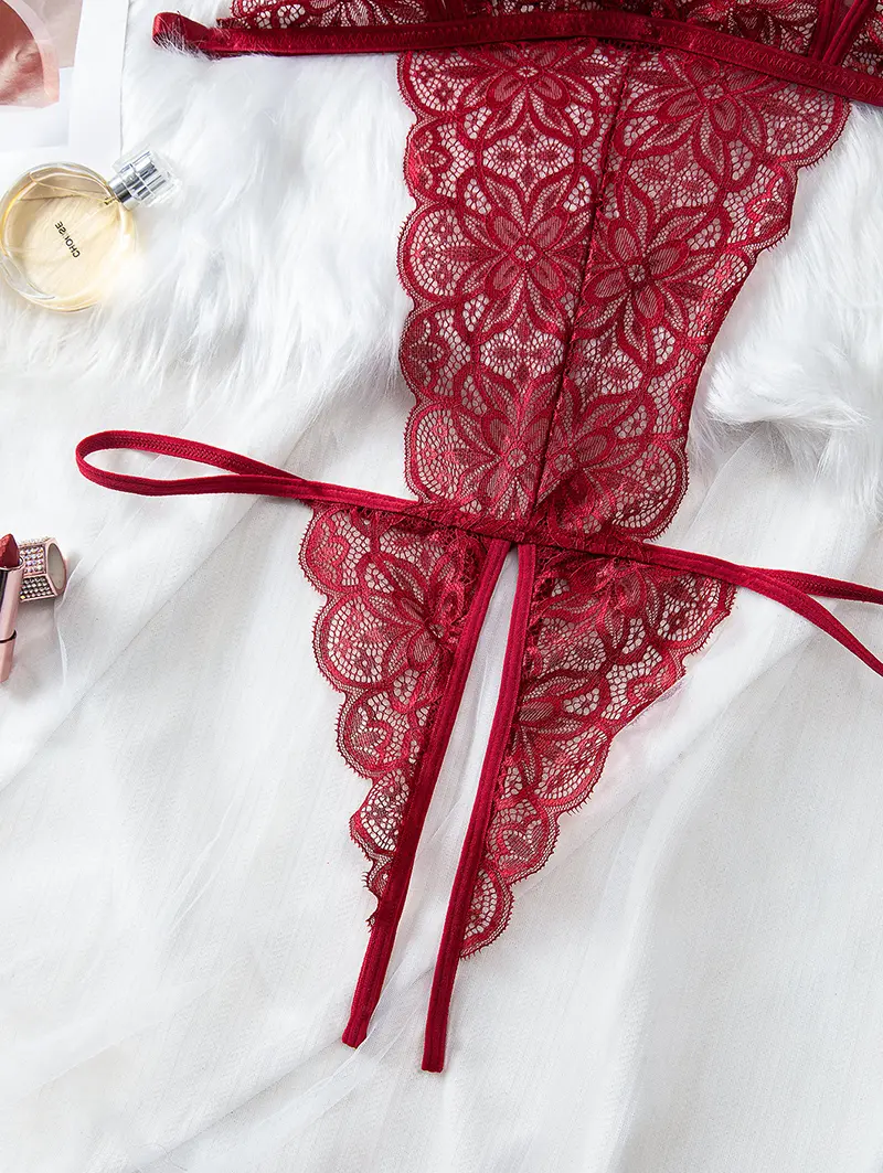 Women's Underwear Red Open Bras Crotchless Body Lingerie One Piece Women Floral Bodysuit Hollow Out Backless Sexy G-string Sets