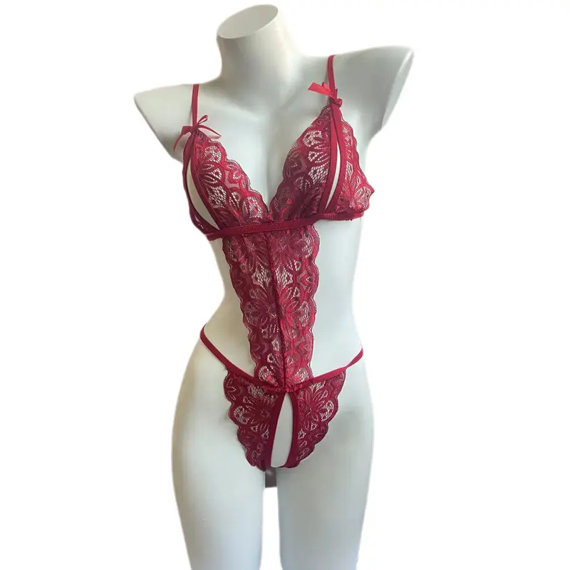 Women's Underwear Red Open Bras Crotchless Body Lingerie One Piece Women Floral Bodysuit Hollow Out Backless Sexy G-string Sets