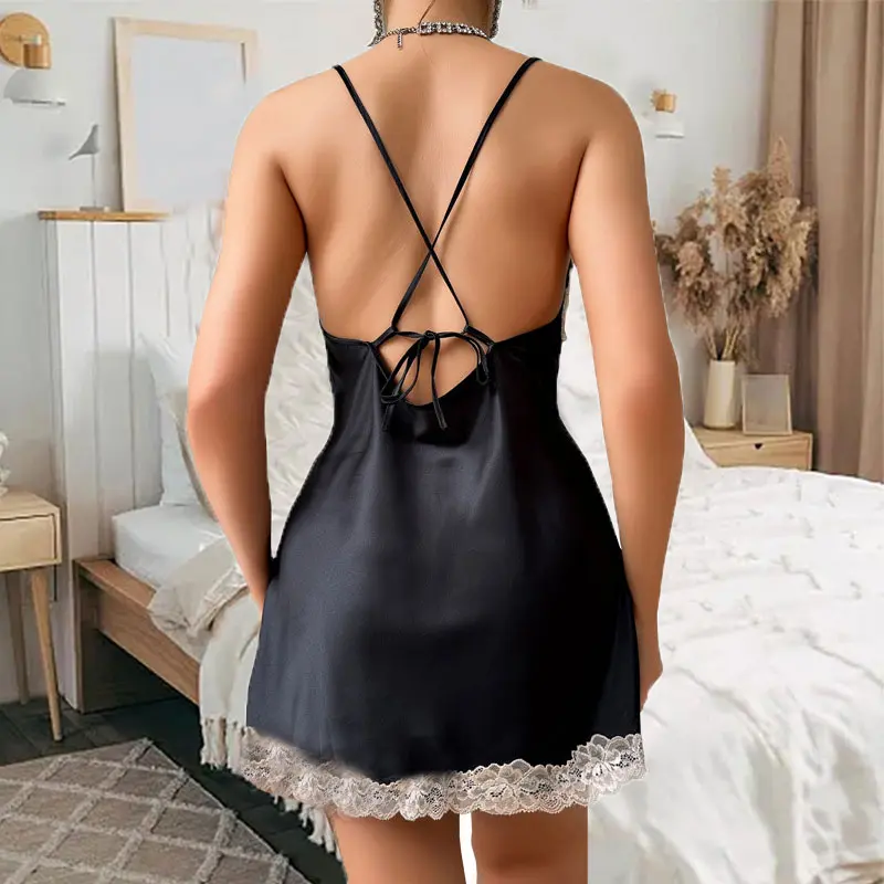 Fashion Sexy Nightgown Elegant Homewear Satin Silky Nightdress Women's Underwear Spaghetti Strap Short Pajama Hot Night Dresses