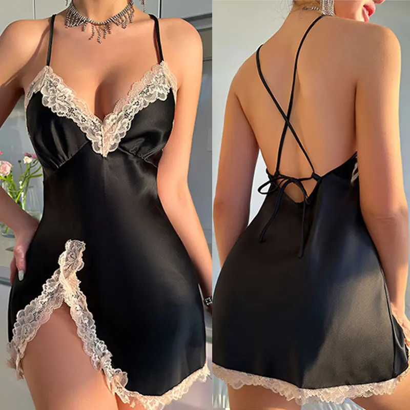 Fashion Sexy Nightgown Elegant Homewear Satin Silky Nightdress Women's Underwear Spaghetti Strap Short Pajama Hot Night Dresses