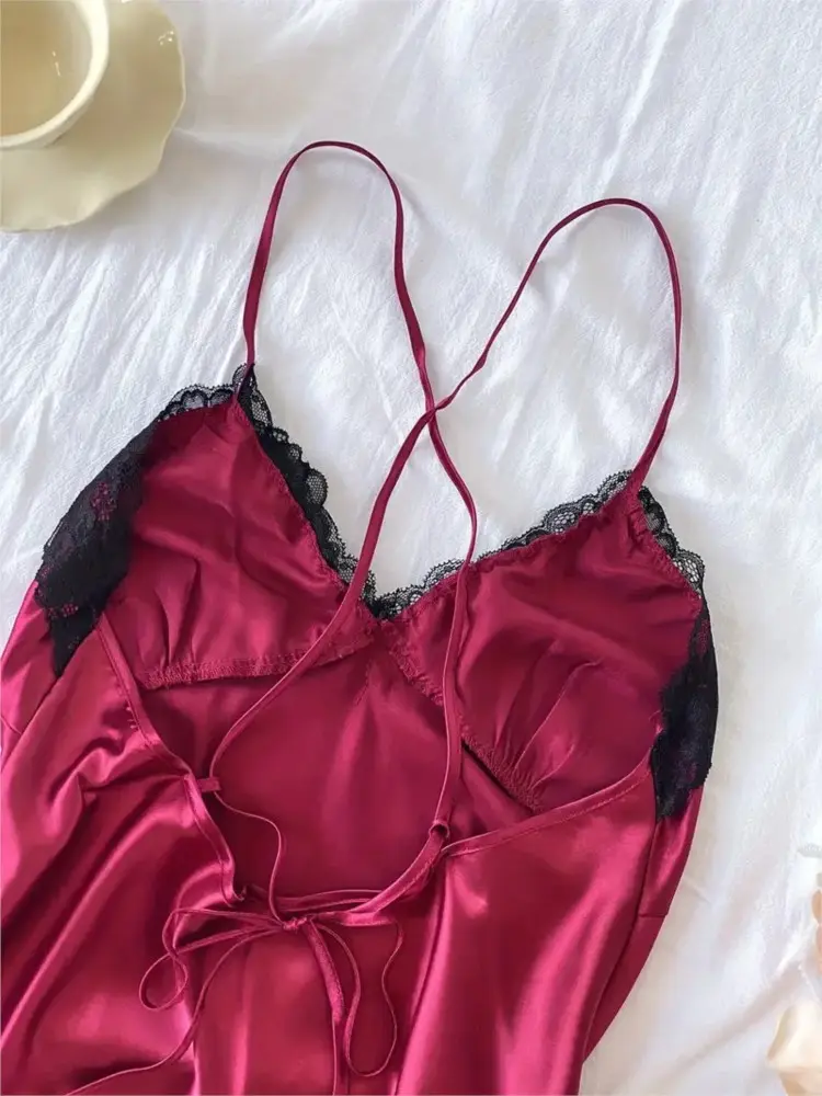 1 Piece Elegant Lace Embroidery Exquisite Homewear Summer Sling Nightgown Sexy Split Thin Mini Pajamas Nights Dress Woman Shirt