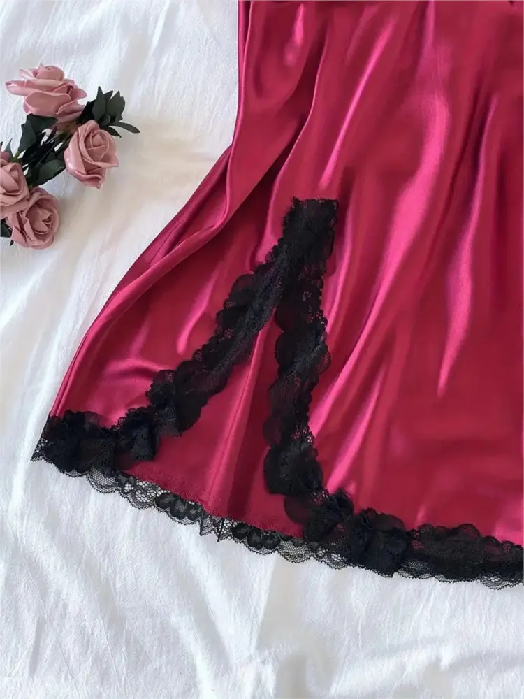 1 Piece Elegant Lace Embroidery Exquisite Homewear Summer Sling Nightgown Sexy Split Thin Mini Pajamas Nights Dress Woman Shirt
