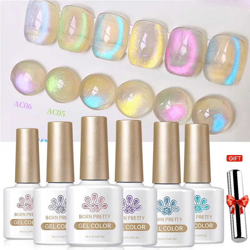 BORN PRETTY 6pcs Cat Magnetic Gel Nail Polish Set Sparkling 9D Reflective Glitter Varnis Semi Permanent UV LED Varnish Manicure