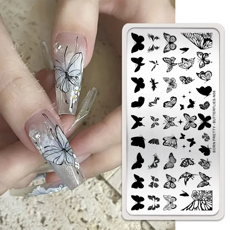 BORN PRETTY Butterfly Geometry Stamping Plates Floral Flower Leaves Lace Nail Art Templates DIY Nail Design Image Stencil Tool