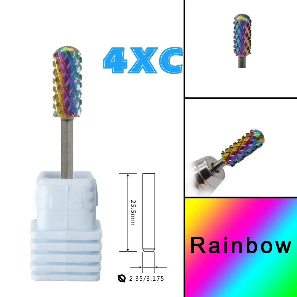 RolinStar 7Color 4XC 5.35 Small Round Top barrel Safety steel Carbide Manicure Nail drill bit File Accessories