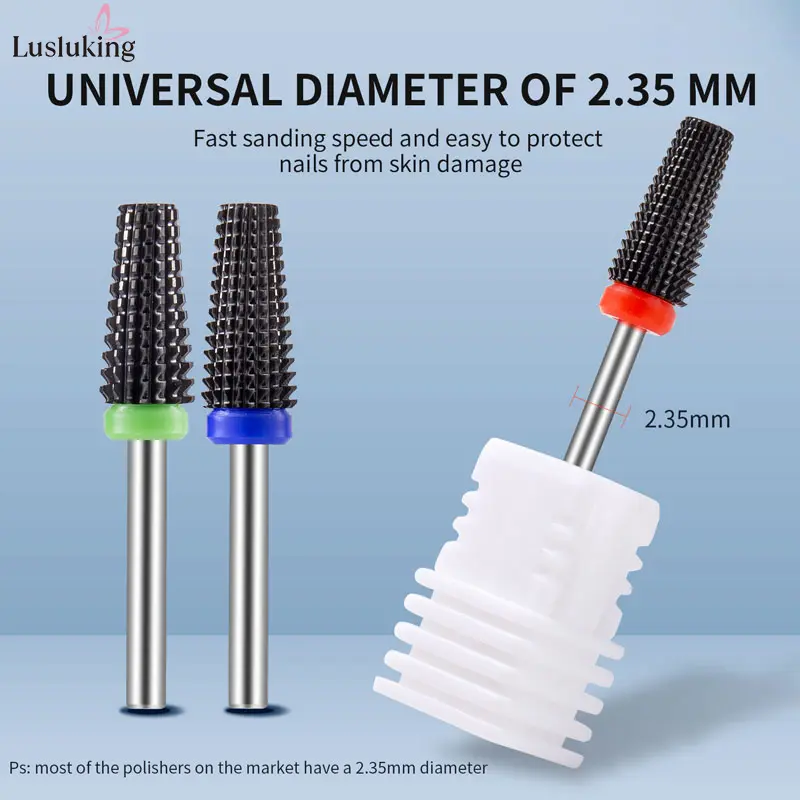 Black 5 in 1 Ceramic Nail Drill Bit for Electric Drill Machine 3/32" Shank Milling Cutter Nail Drill Accessories Bits Remove Gel