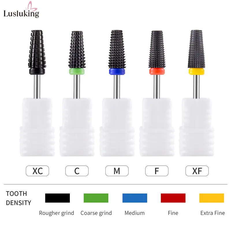Black 5 in 1 Ceramic Nail Drill Bit for Electric Drill Machine 3/32" Shank Milling Cutter Nail Drill Accessories Bits Remove Gel