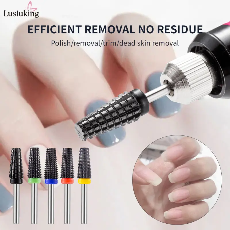 Black 5 in 1 Ceramic Nail Drill Bit for Electric Drill Machine 3/32" Shank Milling Cutter Nail Drill Accessories Bits Remove Gel