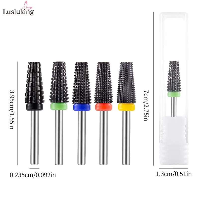 Black 5 in 1 Ceramic Nail Drill Bit for Electric Drill Machine 3/32" Shank Milling Cutter Nail Drill Accessories Bits Remove Gel