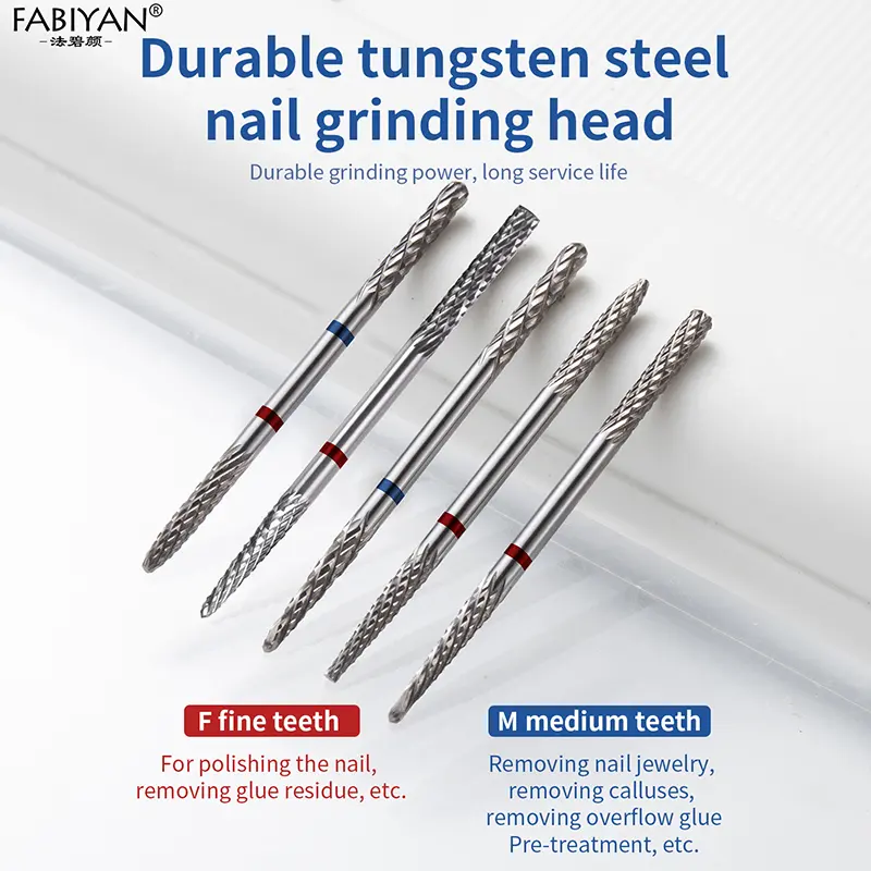Tungsten Steel Manicure Milling Cutter Double Headed Nail Drill Bits F/M UV Gel Polish Remover Cutter Nail Pre-treatment Tool