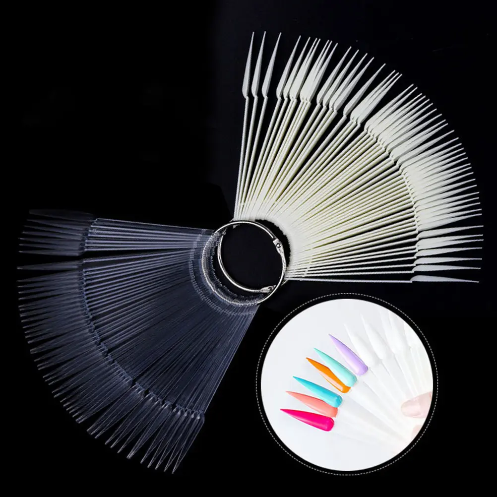 50pcs Fan Shaped Nail Swatches Color Card Display Chart Gel Polish Template Nail Art Tips Sample Stand Practice Palette