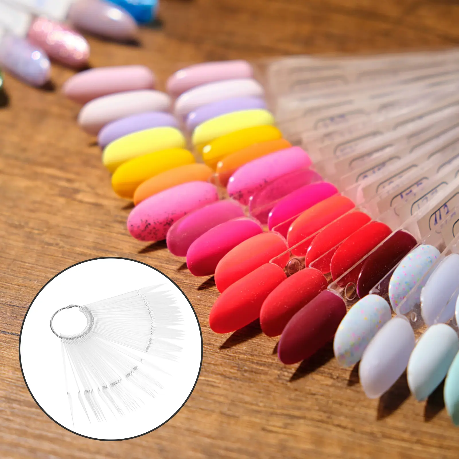 50pcs Fan Shaped Nail Swatches Color Card Display Chart Gel Polish Template Nail Art Tips Sample Stand Practice Palette