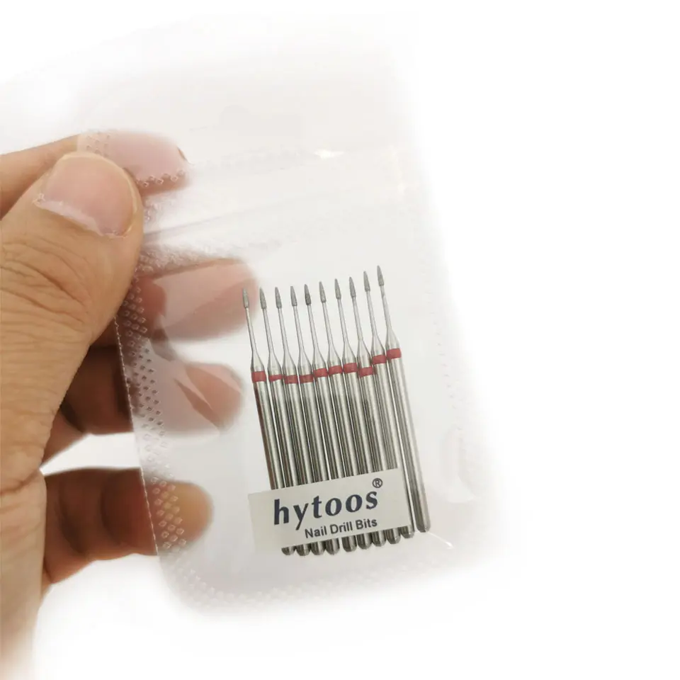 HYTOOS 10Pcs/Pack Small Cone Grinding Head 3/32 Fine Diamond Cuticle Nail Drill Bits Electric Drills Accessories