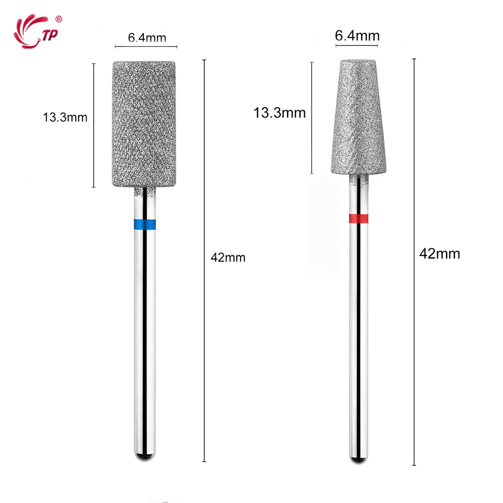 TP Diamond Cross Teeth Barrel Nail Drill Bits Rotary Cuticle Clean Burr 3/32" Manicure Bit Drill Machine Accessories