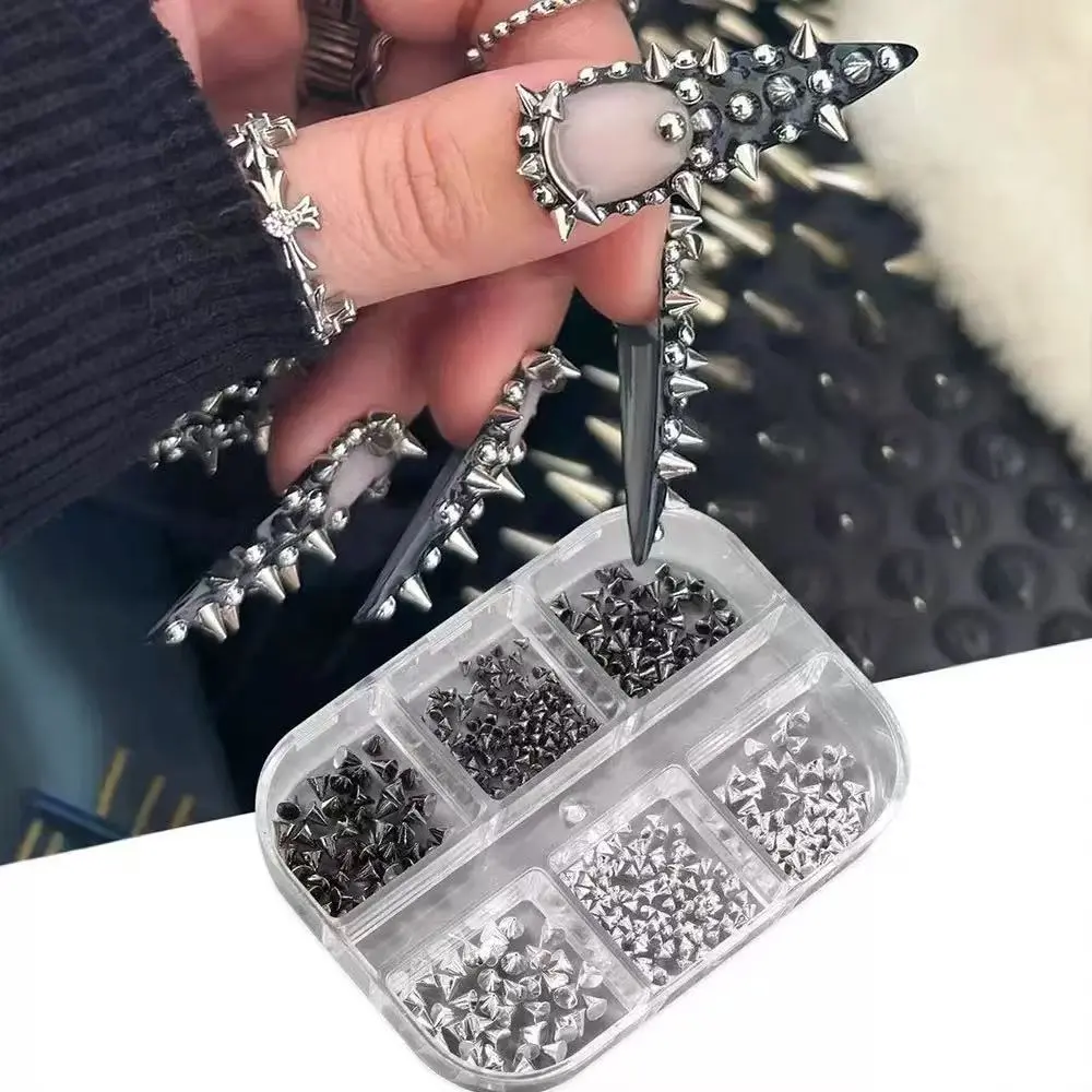6Grids Metallic Rivet Punk Nail Charm Gold/Silver/Black Cone Spike Studs Nail Art Jewels Aolly Mini Rivet Studs Nail Supplies